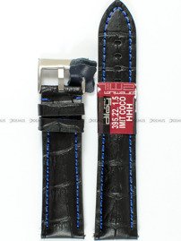 Pasek skórzany do zegarka - czarny z fakturą z niebieskim przeszyciem - Diloy 395.22.1.5 - 22 mm
