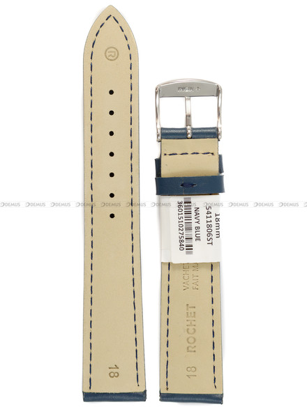 Pasek skórzany do zegarka - Rochet Miami 5411806ST - 18 mm - Niebieski