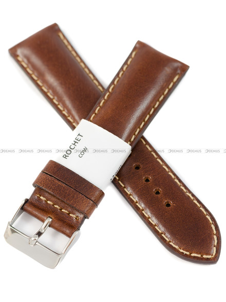 Pasek skórzany do zegarka - Rochet Colorado 7602203 - 22 mm - Brązowy beżowe przyszycie