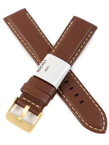 Pasek skórzany do zegarka - Rochet Aviator 5520703 - 20 mm - Brązowy beżowe przyszycie