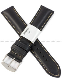 Pasek skórzany do zegarka - Rochet Ibiza 5560701 - 20 mm - Czarny beżowe przyszycie