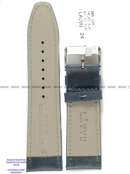 Pasek skórzany do zegarka - LAVVU LSKUJ22 - 22 mm niebieski