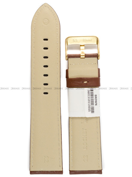 Pasek skórzany do zegarka - Rochet Aviator 5520803 - 22 mm - Brązowy beżowe przyszycie