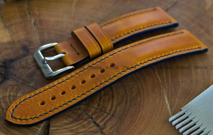 Pasek skórzany ręcznie robiony A. Kucharski Leather - Conceria Il Ponte Wax - pumpkin/navy 28 mm