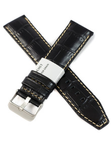 Pasek skórzany do zegarka - Rochet Indiana 5590801 - 22 mm - Czarny beżowe przyszycie