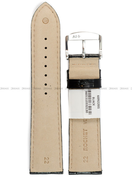 Pasek skórzany do zegarka - Rochet London 6092201 - 22 mm - Czarny