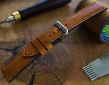 Pasek skórzany ręcznie robiony A. Kucharski Leather - Conceria Il Ponte Wax - pumpkin/navy 22 mm