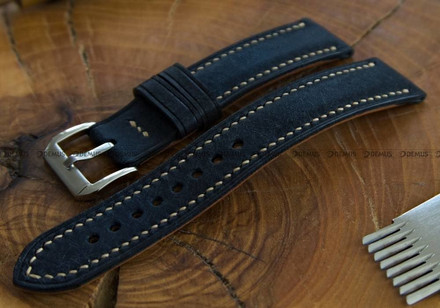 Pasek skórzany ręcznie robiony A. Kucharski Leather - Badalassi Carlo Pueblo RawEdge - navy/camel 28 mm