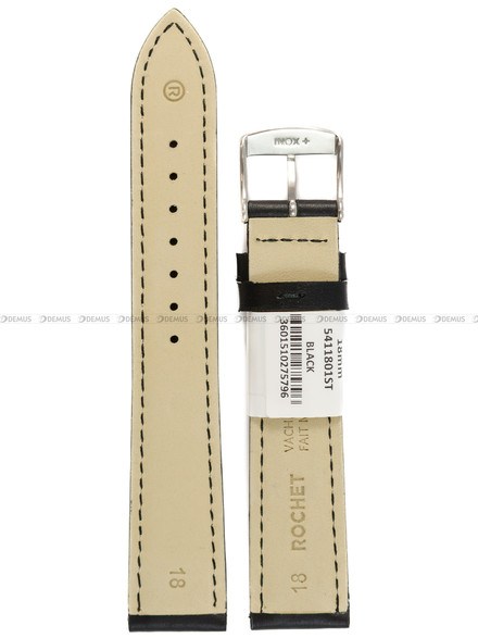 Pasek skórzany do zegarka - Rochet Miami 5411801ST - 18 mm - Czarny