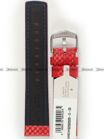 Pasek skórzany do zegarka - Hirsch Carbon 02592020-2-22 - 22 mm czerwony