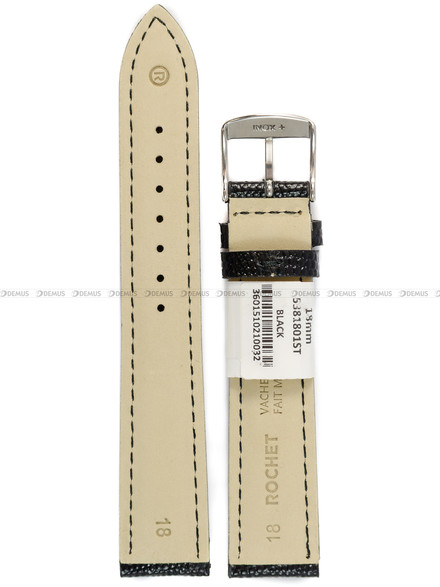 Pasek skórzany do zegarka - Rochet Opaline 5381801ST - 18 mm - Czarny