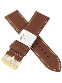 Pasek skórzany do zegarka - Rochet Aviator 5522403 - 24 mm - Brązowy beżowe przyszycie