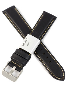 Pasek skórzany do zegarka - Rochet Aviator 5520601 - 18 mm - Czarny beżowe przyszycie