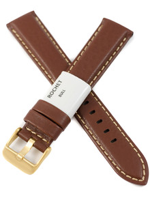 Pasek skórzany do zegarka - Rochet Aviator 5520603 - 18 mm - Brązowy beżowe przyszycie