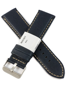 Pasek skórzany do zegarka - Rochet Aviator 5522406 - 24 mm - Niebieski beżowe przyszycie