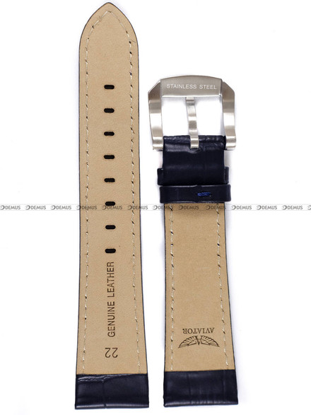 Pasek skórzany do zegarka Aviator Kingcobra V.2.25 - 22 mm niebieski