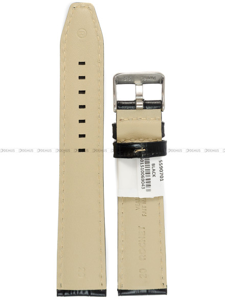 Pasek skórzany do zegarka - Rochet Indiana 5590701 - 20 mm - Czarny beżowe przyszycie
