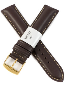 Pasek skórzany do zegarka - Rochet Ibiza 5560703 - 20 mm - Brązowy beżowe przyszycie