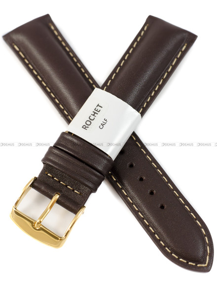 Pasek skórzany do zegarka - Rochet Ibiza 5560703 - 20 mm - Brązowy beżowe przyszycie