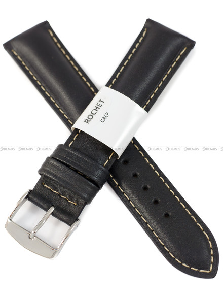 Pasek skórzany do zegarka - Rochet Ibiza 5560701 - 20 mm - Czarny beżowe przyszycie
