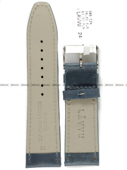 Pasek skórzany do zegarka - LAVVU LSKUJ24 - 24 mm niebieski
