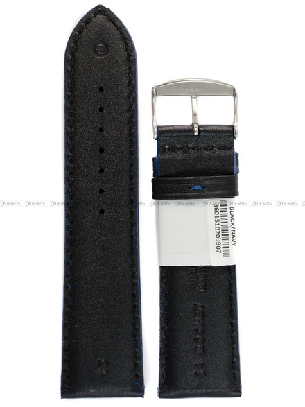 Pasek skórzany do zegarka - Rochet Neptune 7232461 - 24 mm - Czarny niebieskie przyszycie