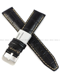Pasek skórzany do zegarka - Rochet Indiana 5590701 - 20 mm - Czarny beżowe przyszycie