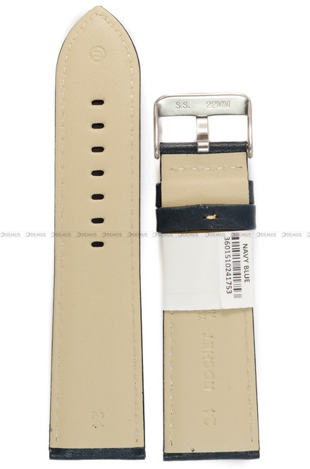 Pasek skórzany do zegarka - Rochet Aviator 5522406 - 24 mm - Niebieski beżowe przyszycie