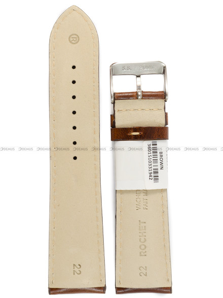 Pasek skórzany do zegarka - Rochet Colorado 7602203 - 22 mm - Brązowy beżowe przyszycie