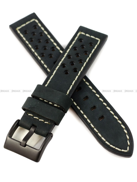 Pasek skórzany do zegarka - Horido 9618.01.20S - biała nić - 20 mm