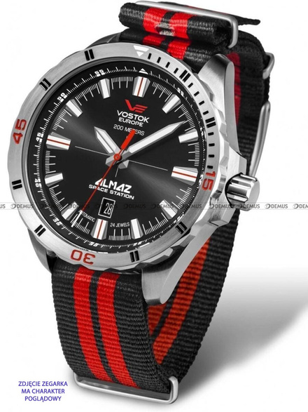 Pasek nylonowy do zegarka Vostok Almaz - 22 mm czarny czerwony