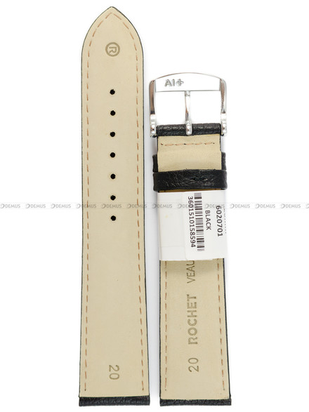 Pasek skórzany do zegarka - Rochet Boston 6020701 - 20 mm - Czarny