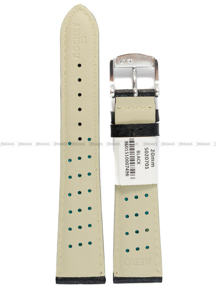 Pasek skórzany do zegarka - Rochet Buffalo 5020701 - 20 mm - Czarny