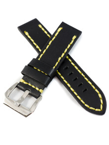 Pasek skórzany do zegarka Balticus Grey Seal - Foka - 22 mm - Czarny z żółtym przyszyciem