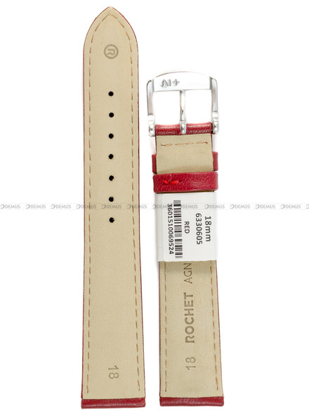 Pasek skórzany do zegarka - Rochet Screen 6330605 - 18 mm - Czerwony