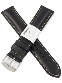 Pasek skórzany do zegarka - Rochet Ibiza 5560701 - 20 mm - Czarny beżowe przyszycie