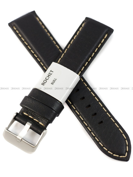 Pasek skórzany do zegarka - Rochet Aviator 5520701 - 20 mm - Czarny beżowe przyszycie