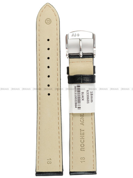 Pasek skórzany do zegarka - Rochet Screen 6330601 - 18 mm - Czarny