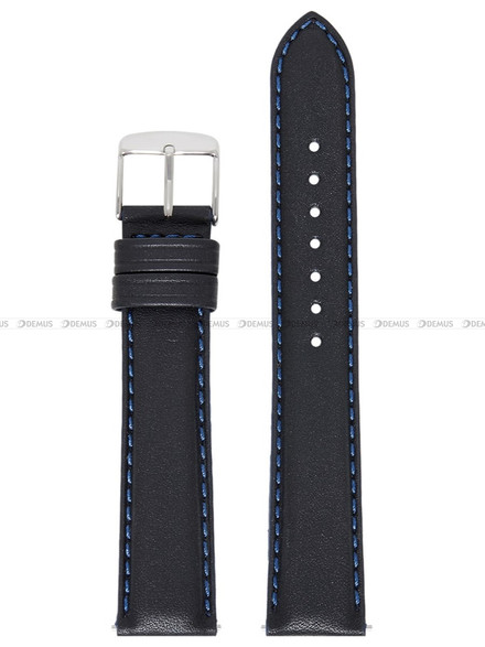 Pasek skórzany do zegarka - Rochet Neptune 7230861 - 22 mm - Czarny niebieskie przyszycie