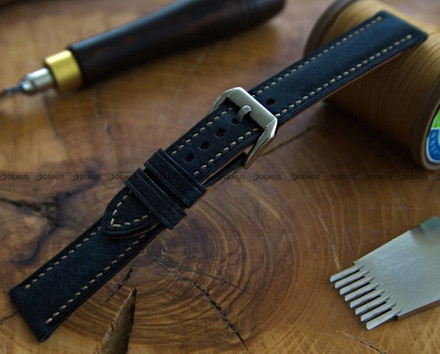 Pasek skórzany ręcznie robiony A. Kucharski Leather - Badalassi Carlo Pueblo RawEdge - navy/camel 16 mm
