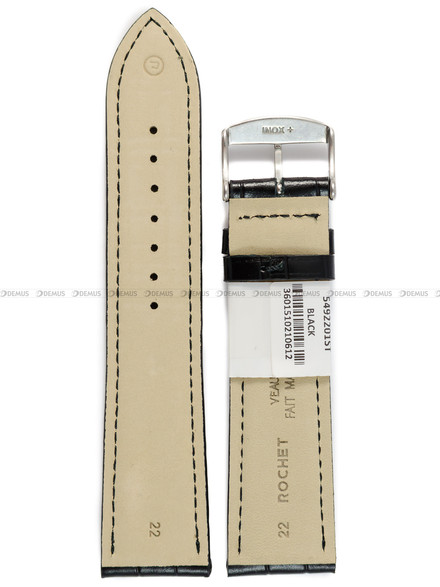 Pasek skórzany do zegarka - Rochet Charleston 5492201ST - 22 mm - Czarny