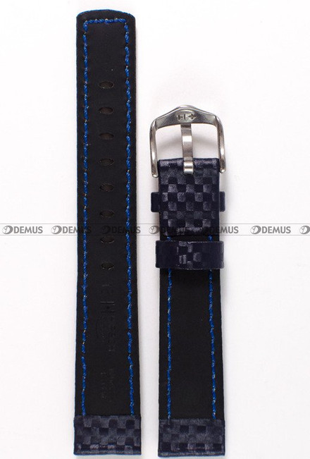Pasek skórzany do zegarka - Hirsch Carbon 02592080-2-18 L W - 18 mm niebieski