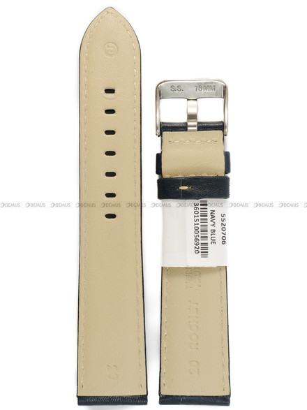 Pasek skórzany do zegarka - Rochet Aviator 5520706 - 20 mm - Niebieski beżowe przyszycie