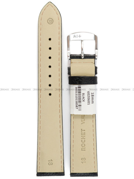 Pasek skórzany do zegarka - Rochet Boston 6020601 - 18 mm - Czarny