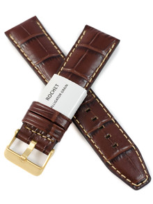 Pasek skórzany do zegarka - Rochet Indiana 5590803 - 22 mm - Brązowy beżowe przyszycie