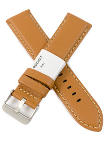Pasek skórzany do zegarka - Rochet Aviator 5520814 - 22 mm - Brązowy beżowe przyszycie