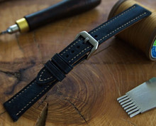 Pasek skórzany ręcznie robiony A. Kucharski Leather - Badalassi Carlo Pueblo RawEdge - navy/camel 28 mm