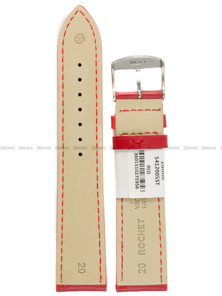 Pasek skórzany do zegarka - Rochet Miami 5412005ST - 20 mm - Czerwony