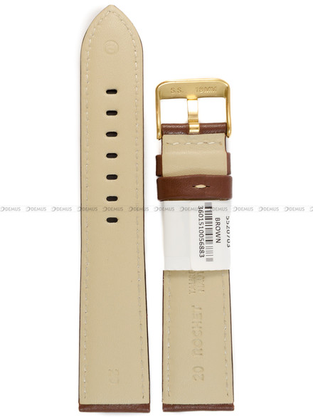 Pasek skórzany do zegarka - Rochet Aviator 5520703 - 20 mm - Brązowy beżowe przyszycie