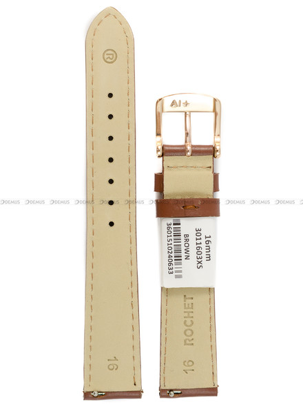 Pasek skórzany do zegarka - Rochet New York 3011603XS - 16 mm - Brązowy
